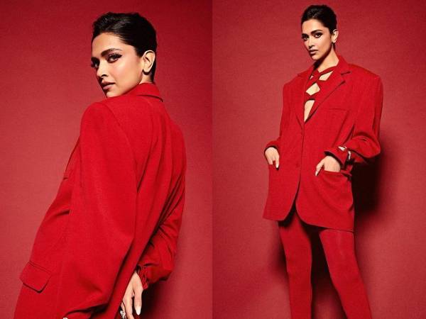 दीपिका पादुकोण - रेड पैंट सूट सेट