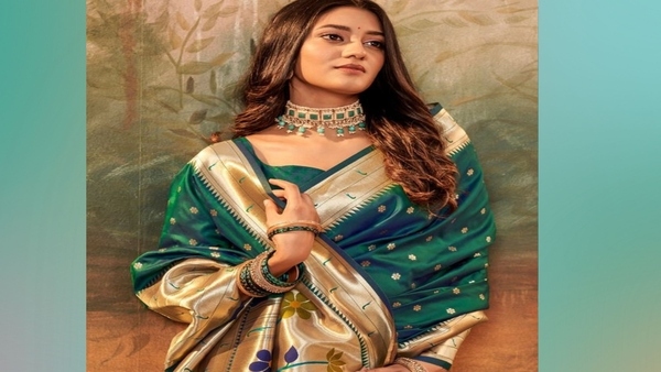 latest green saree designs for Sawan