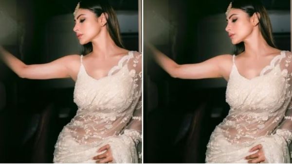 Mouni roy looked gorgeous in white chiffon s Mouni roy looked gorgeous in white chiffon s
