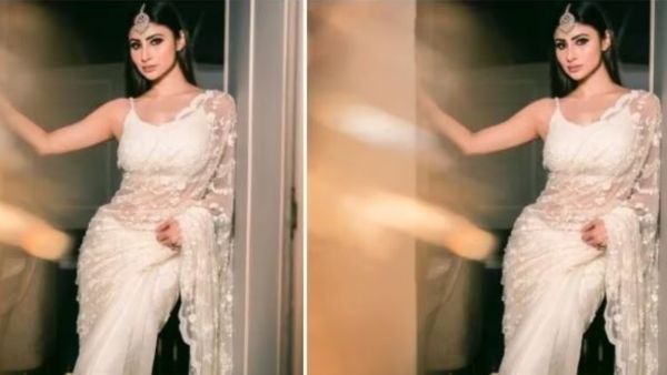 Mouni roy looked gorgeous in white chiffon s Mouni roy looked gorgeous in white chiffon s