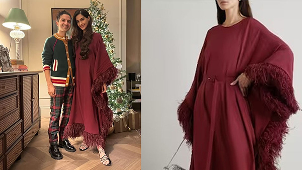 Sonam Kapoor wore burgundy feathered kaftan for Christmas