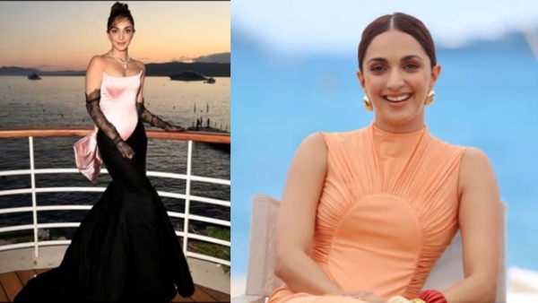 Cannes 2024 kiara Advani in pink and black corset gown with exaggerated bow detailing