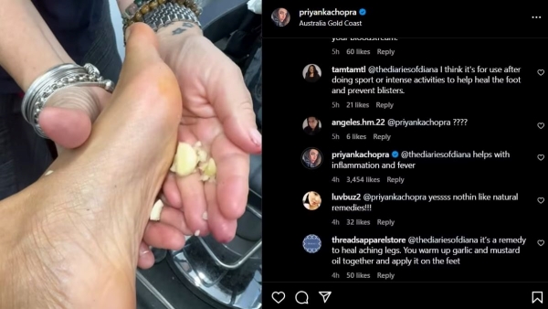 rubbing garlic on foot