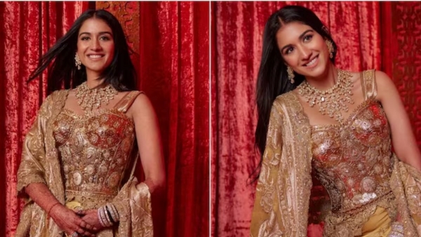 Radhika Merchant Stunned In gold outfit by Dolce amp amp Gabbana