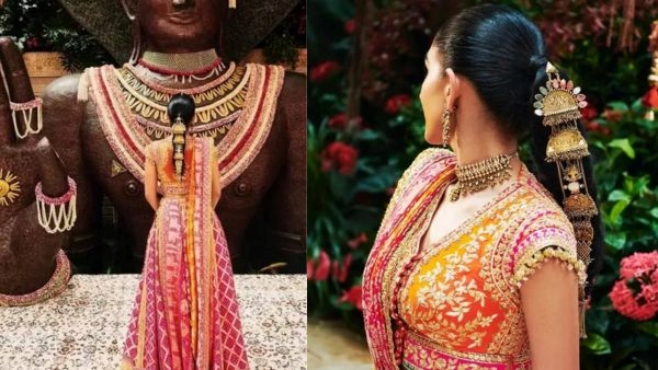 Radhika Merchant Wore Durga Shlok -Inscribed Bandhani Lehenga