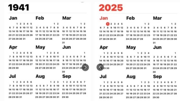 calendar warning 1941 and 2025