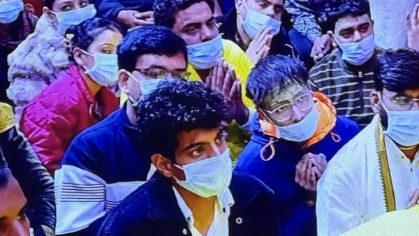 Palash Muchhal At Premananad Maharaj Palash Muchhal At Premananad Maharaj