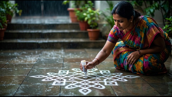 Waterproof Kolam Designs: How to keep your Rangoli perfect during Chennai rains Waterproof Kolam Designs: How to keep your Rangoli perfect during Chennai rains