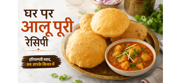 हरियाणा स्टाइल चटपटी आलू पूरी की थाली