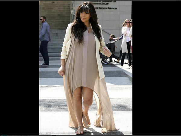 The flowing beige dress