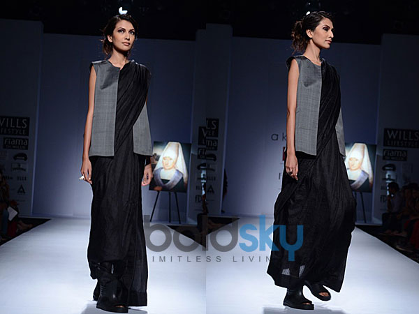 Black Saree With Grey Jacket