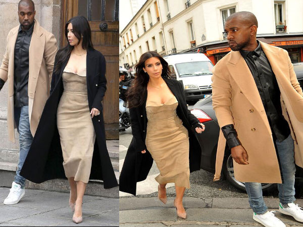 Kim Kardashian & Kanye West In Matching Outfits