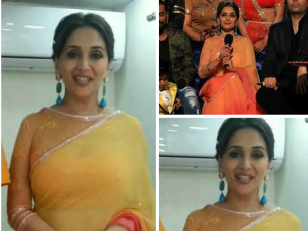 Madhuri Dixit Goes Orange In Tarun Tahiliani Saree Madhuri Dixit Goes Orange In Tarun Tahiliani Saree