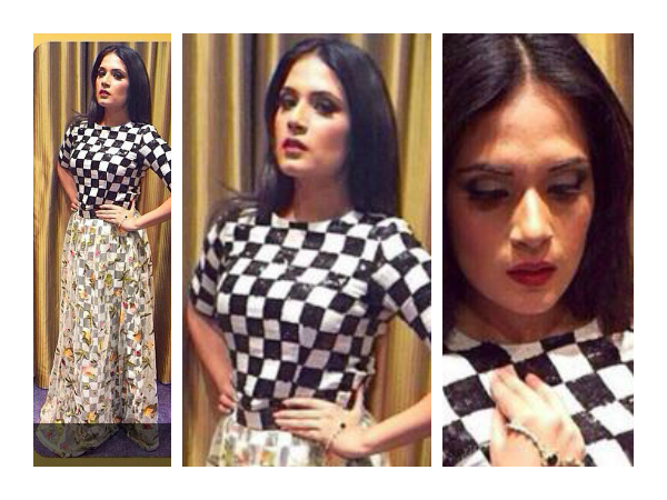 Richa Chadda in monochrome dress Richa Chadda in monochrome dress