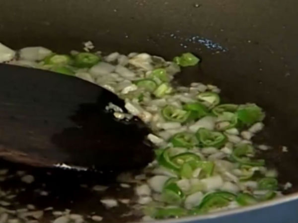 add in the green chillie and fry