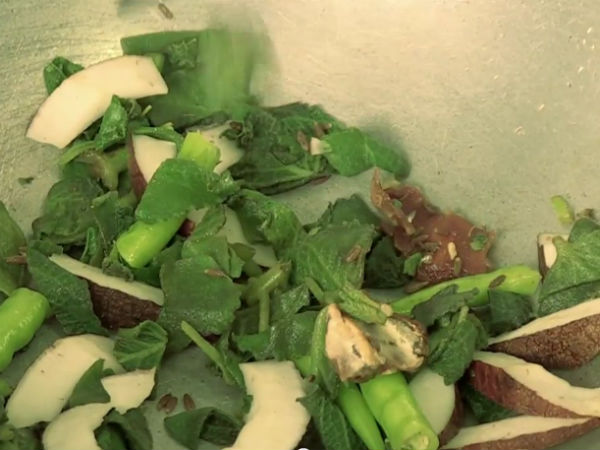 add to the ajwain leaves coconut pieces for flavour