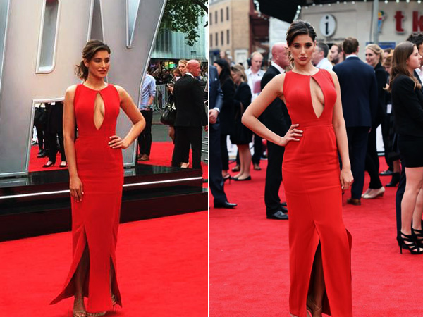 Nargis Fakhri Wearing Monisha Jaising Gown| Nargis Fakhri In Red Gown| Nargis Fakhri In Spy Premier| Nargis Fakhri Red Carpet