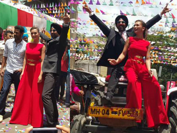 Amy Jackson Goes Red At Singh Is Bling Trailer Launch