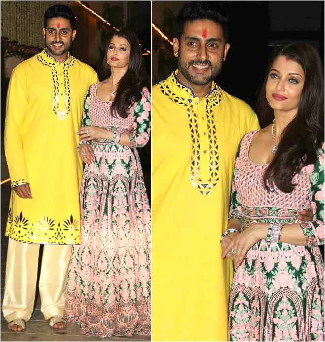 Aishwarya Rai Donning An Intricate Manish Malhotra Gown At Her Diwali Party