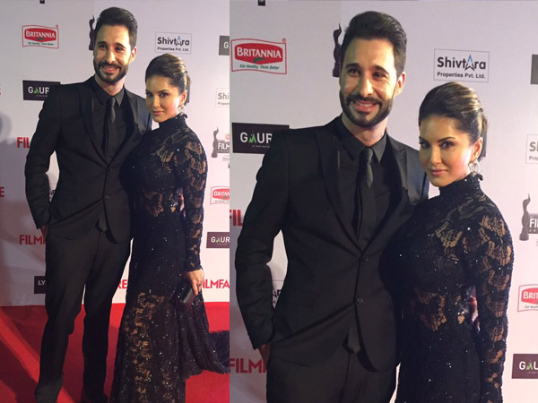 Sunny Leone In Black Printed Lace Dress