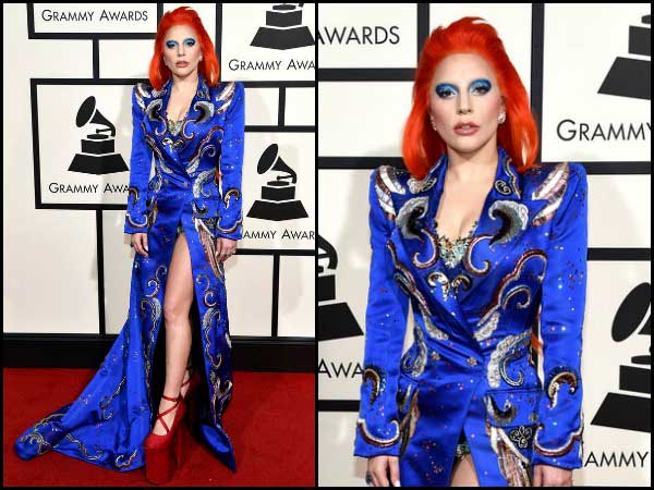 Lady Gaga In Bright Blue Coat Dress