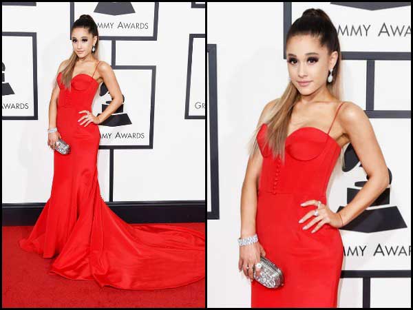 Ariana Grande In Red Hot Train Gown