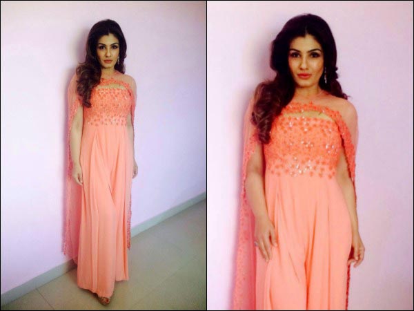 Raveena Tandon in peach dress Raveena Tandon in peach dress
