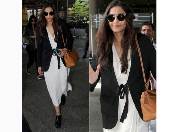 Sonam Kapoor, The Black & White Flight Look