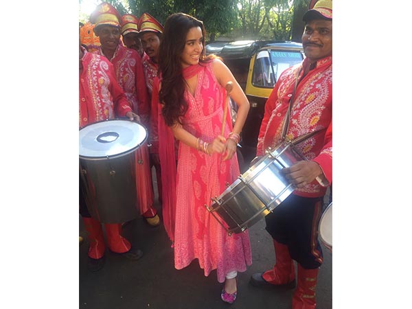 Shraddha Out On Street In Pink