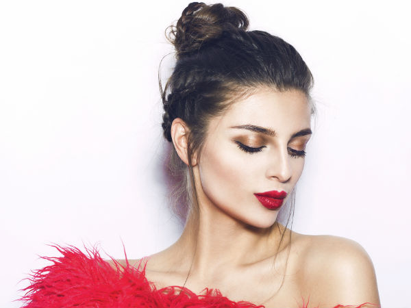 red lipstick and smoky eyes