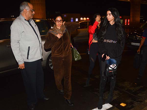 sridevi with her daughters spotted at airport