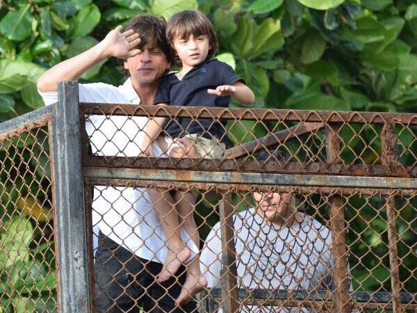shah rukh khan with abram celebrating bakhri eid