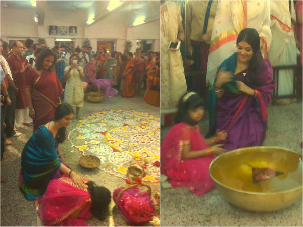 aishwarya with aradhya celebrating durga puja