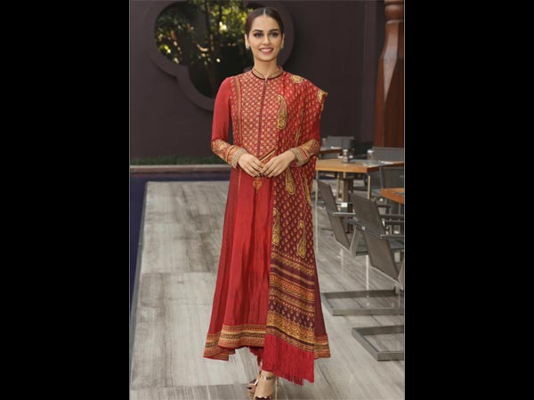 manushi chillar at a press meet in new delhi