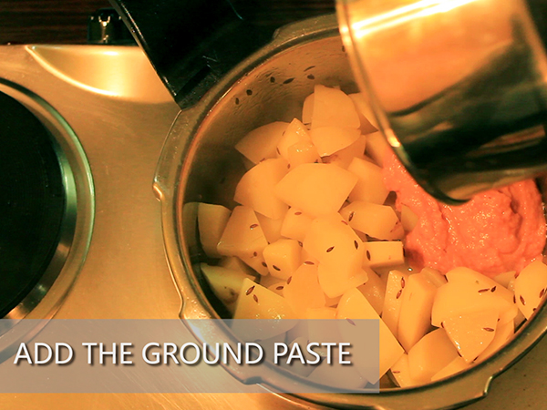  STEP BY STEP – HOW TO MAKE ALOO MUTTER GRAVY 1. Add a tablespoon of oil in a heated pan. 2. Add the chopped onions. 3. Sauté well until it turns to golden brown in colour. 4. Add the cut tomatoes and sauté continuously for a minute to avoid it from burning. 5. Add the grated ginger and 4 garlic cloves. 6. Add the chopped green chillies and sauté well for a minute. 7. It is done once the skin of the tomatoes starts to peel off. 8. Allow it to cool for 10 minutes. 9. Meanwhile, take 3 washed potatoes and peel the skin off. 10. Further, cut it into cubes. Keep it aside. 11. Add the sautéed mixture in a mixer jar. 12. Grind it into a smooth paste. Keep it aside. 13. Now, add 2½ tablespoons of oil in a heated pressure cooker. 14. Add jeera and allow it to splutter. 15. Add the cut potatoes and stir well. Let it cook for a minute. 16. Add the ground paste and mix it well. 17. Then, add salt and turmeric powder. 18. Add red chilli powder and dhaniya powder to spice up the dish. Mix well. 19. Add the green peas and mix it again. 20. Further, add a cup of water. 21. Close the lid and pressure cook it for upto 3 whistles. 22. Once done, take it off the stove and allow the pressure to settle. 23. Now, open the lid and add garam masala and jeera powder to it. 24. Finally, garnish it with coriander leaves. 25. Serve hot.