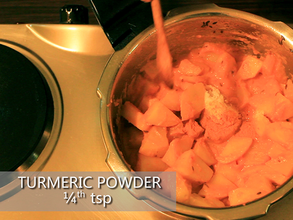  STEP BY STEP – HOW TO MAKE ALOO MUTTER GRAVY 1. Add a tablespoon of oil in a heated pan. 2. Add the chopped onions. 3. Sauté well until it turns to golden brown in colour. 4. Add the cut tomatoes and sauté continuously for a minute to avoid it from burning. 5. Add the grated ginger and 4 garlic cloves. 6. Add the chopped green chillies and sauté well for a minute. 7. It is done once the skin of the tomatoes starts to peel off. 8. Allow it to cool for 10 minutes. 9. Meanwhile, take 3 washed potatoes and peel the skin off. 10. Further, cut it into cubes. Keep it aside. 11. Add the sautéed mixture in a mixer jar. 12. Grind it into a smooth paste. Keep it aside. 13. Now, add 2½ tablespoons of oil in a heated pressure cooker. 14. Add jeera and allow it to splutter. 15. Add the cut potatoes and stir well. Let it cook for a minute. 16. Add the ground paste and mix it well. 17. Then, add salt and turmeric powder. 18. Add red chilli powder and dhaniya powder to spice up the dish. Mix well. 19. Add the green peas and mix it again. 20. Further, add a cup of water. 21. Close the lid and pressure cook it for upto 3 whistles. 22. Once done, take it off the stove and allow the pressure to settle. 23. Now, open the lid and add garam masala and jeera powder to it. 24. Finally, garnish it with coriander leaves. 25. Serve hot.