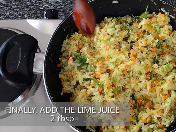 1. Add poha in a large bowl. Add water until the poha is completely immersed. 2. Rinse it thoroughly. 3. Once done, drain the water using a sieve. 4. Add the washed poha in another bowl. 5. Add a bowl of water or a little more than that. 6. Allow it to soak for 10 minutes. Keep it aside. 7. Now, add oil in a heated saucepan. 8. Add mustard seeds and allow it to splutter. 9. Add urad dal and chana dal. 10. Add curry leaves and the slit green chillies. 11. Then, add turmeric powder and stir well. 12. Add the peanuts and stir once more. 13. Sauté for 2 minutes, until the peanuts change its colour. 14. Add the chopped onions and mix well. 15. Add half a teaspoon of salt and mix again. 16. Add the chopped carrots and capsicum. 17. Sauté it for 2 minutes. 18. Further, add the soaked poha by leaving out the water. 19. Mix well, so that the poha blends with all other ingredients. 20. Add half a tablespoon of salt. 21. Add 2 tablespoons of each, chopped coriander leave and grated coconut. Turn off the stove. 22. Finally, add lime juice to get the tangy flavour and mix it one last time. 23. Transfer it into a bowl. 24. Garnish it with coconut and coriander leaves. 25. Serve hot.