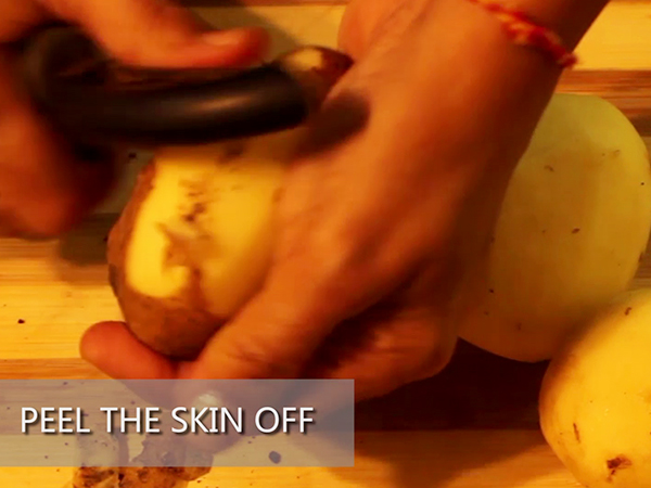  STEP BY STEP – HOW TO MAKE ALOO MUTTER GRAVY 1. Add a tablespoon of oil in a heated pan. 2. Add the chopped onions. 3. Sauté well until it turns to golden brown in colour. 4. Add the cut tomatoes and sauté continuously for a minute to avoid it from burning. 5. Add the grated ginger and 4 garlic cloves. 6. Add the chopped green chillies and sauté well for a minute. 7. It is done once the skin of the tomatoes starts to peel off. 8. Allow it to cool for 10 minutes. 9. Meanwhile, take 3 washed potatoes and peel the skin off. 10. Further, cut it into cubes. Keep it aside. 11. Add the sautéed mixture in a mixer jar. 12. Grind it into a smooth paste. Keep it aside. 13. Now, add 2½ tablespoons of oil in a heated pressure cooker. 14. Add jeera and allow it to splutter. 15. Add the cut potatoes and stir well. Let it cook for a minute. 16. Add the ground paste and mix it well. 17. Then, add salt and turmeric powder. 18. Add red chilli powder and dhaniya powder to spice up the dish. Mix well. 19. Add the green peas and mix it again. 20. Further, add a cup of water. 21. Close the lid and pressure cook it for upto 3 whistles. 22. Once done, take it off the stove and allow the pressure to settle. 23. Now, open the lid and add garam masala and jeera powder to it. 24. Finally, garnish it with coriander leaves. 25. Serve hot.