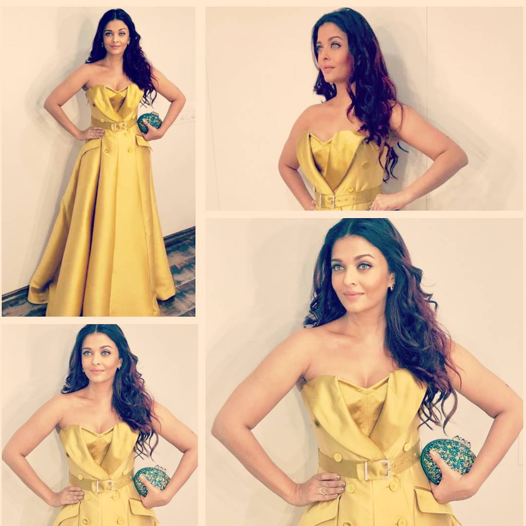 Aish Gleams In A Gold Gown