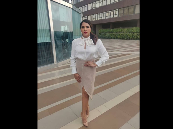 Richa Chadha In A White Shirt And Beige Skirt