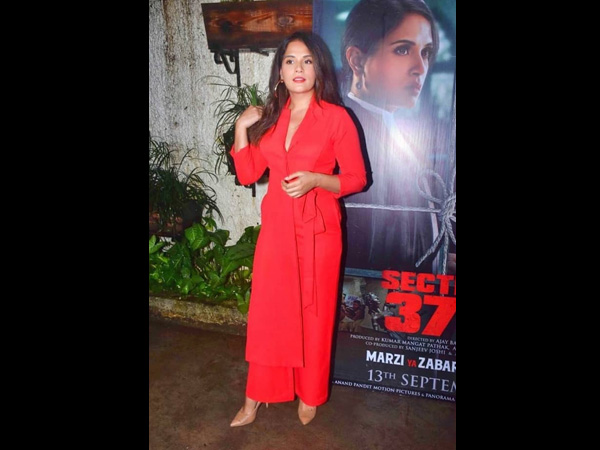 Richa Chadha In A Red Draped Jumpsuit