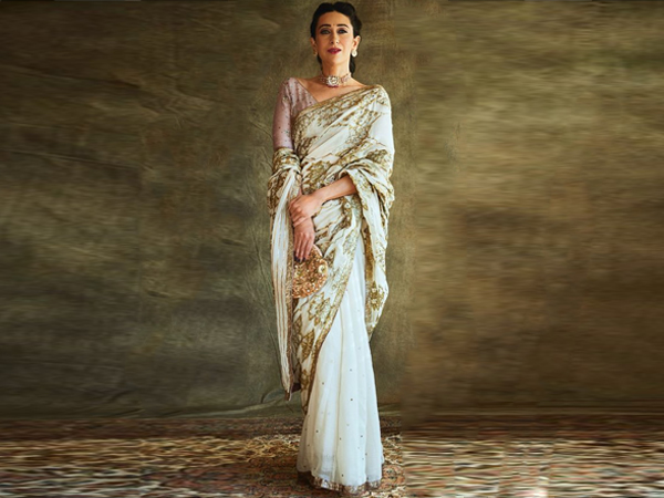 Karisma Kapoor’s Golden Embellished Ivory Sari