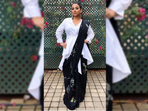 Vidya Balan In A Black Printed Sari And Dramatic Top