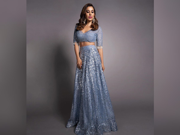 Sophie Choudry In Blue-Hued Crop Top And Skirt