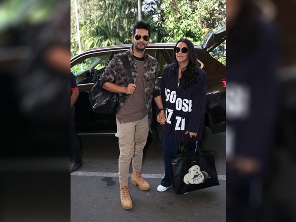 Neha Dhupia In Blue Striped Blazer And Pants