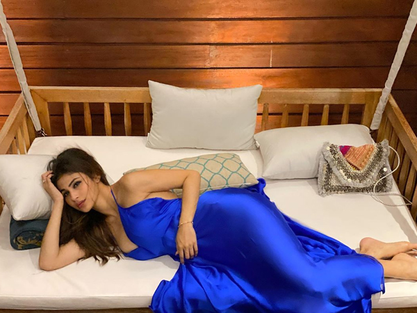 Mouni Roy in a blue maxi