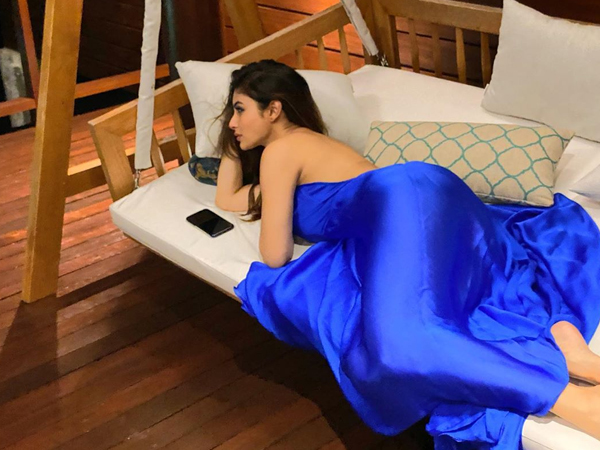 Mouni Roy in a blue maxi
