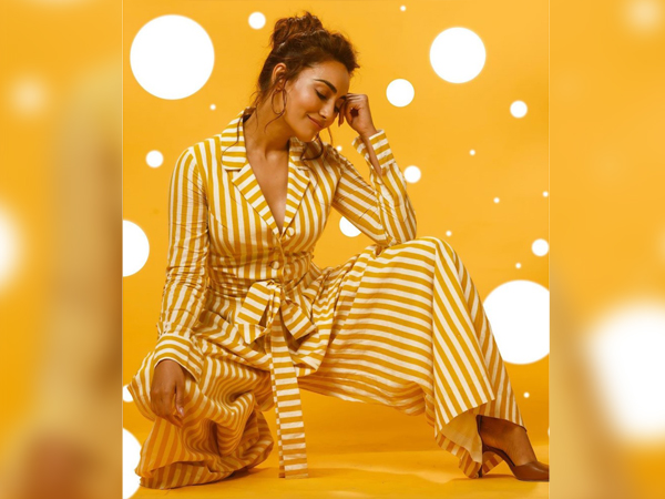 Surbhi Jyoti In Striped Yellow Jumpsuit