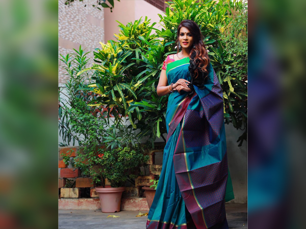 Meera Mitun In A Blue Silk Saree