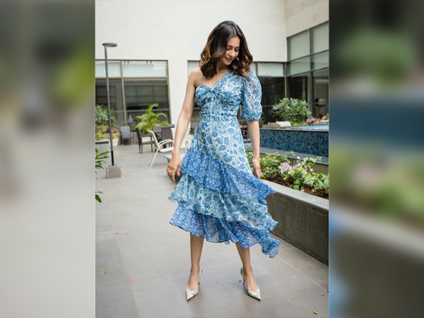 Rakul Preet Singh In A Blue Printed Ruffle Dress